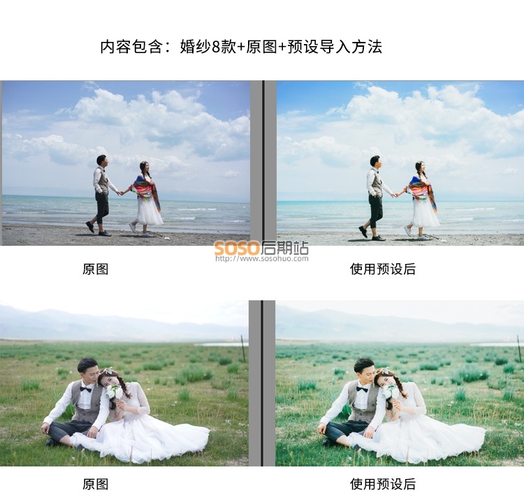 8款原创日系清新淡雅LR婚纱预设婚礼照片/视频调色 包含LUT格式