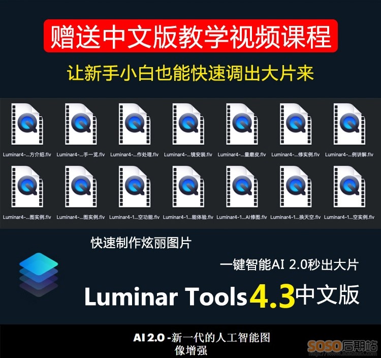Luminar 4.3中文版WIN/MAC专业调色修图插件，带中文视频教程支持PS CC2020